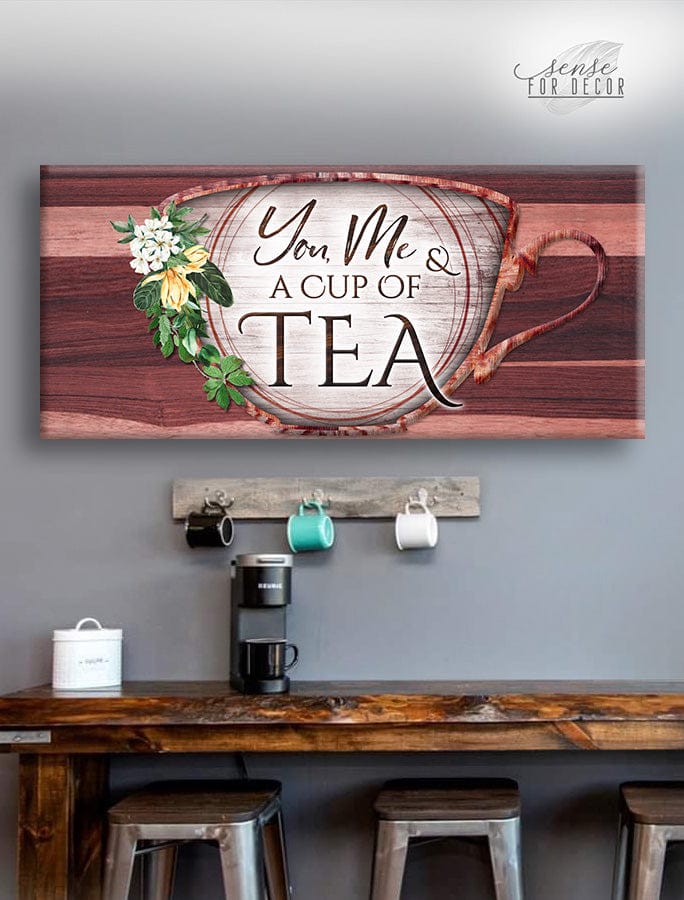 High - Quality Wood - Framed 'You Me & A Cup of Tea' Coffee Wall Art Ready to Hang