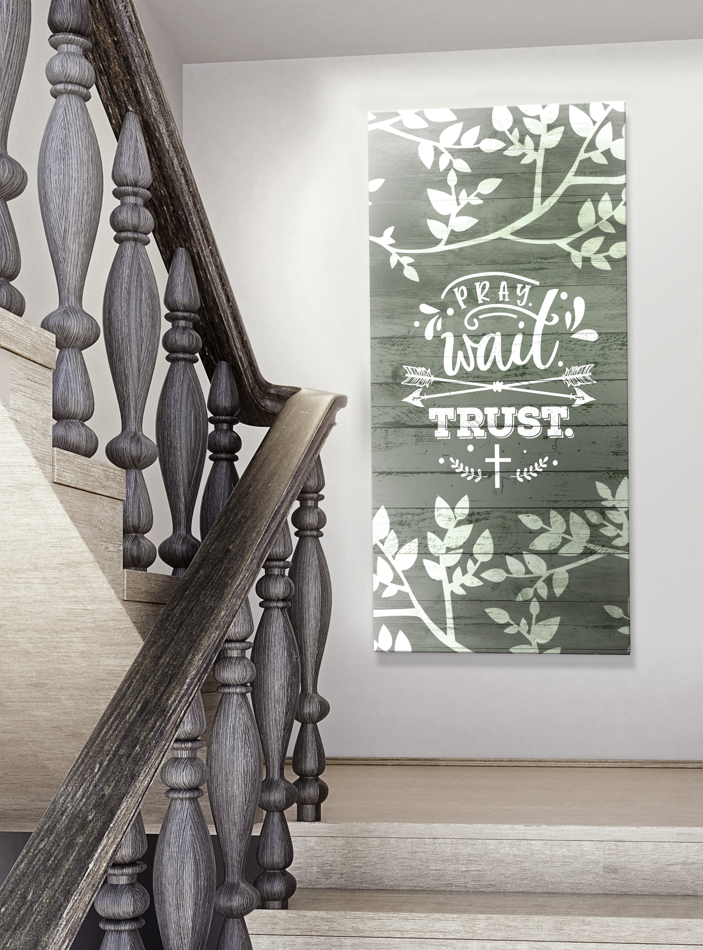 Christian Wall Art: Pray Wait Trust V5 - Wood Frame, Ready To Hang! Buy 2, Save 20%