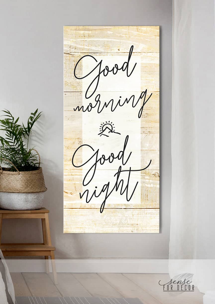 High - Quality Wood - Framed Bedroom Wall Art: Good Morning Good Night (Ready To Hang)