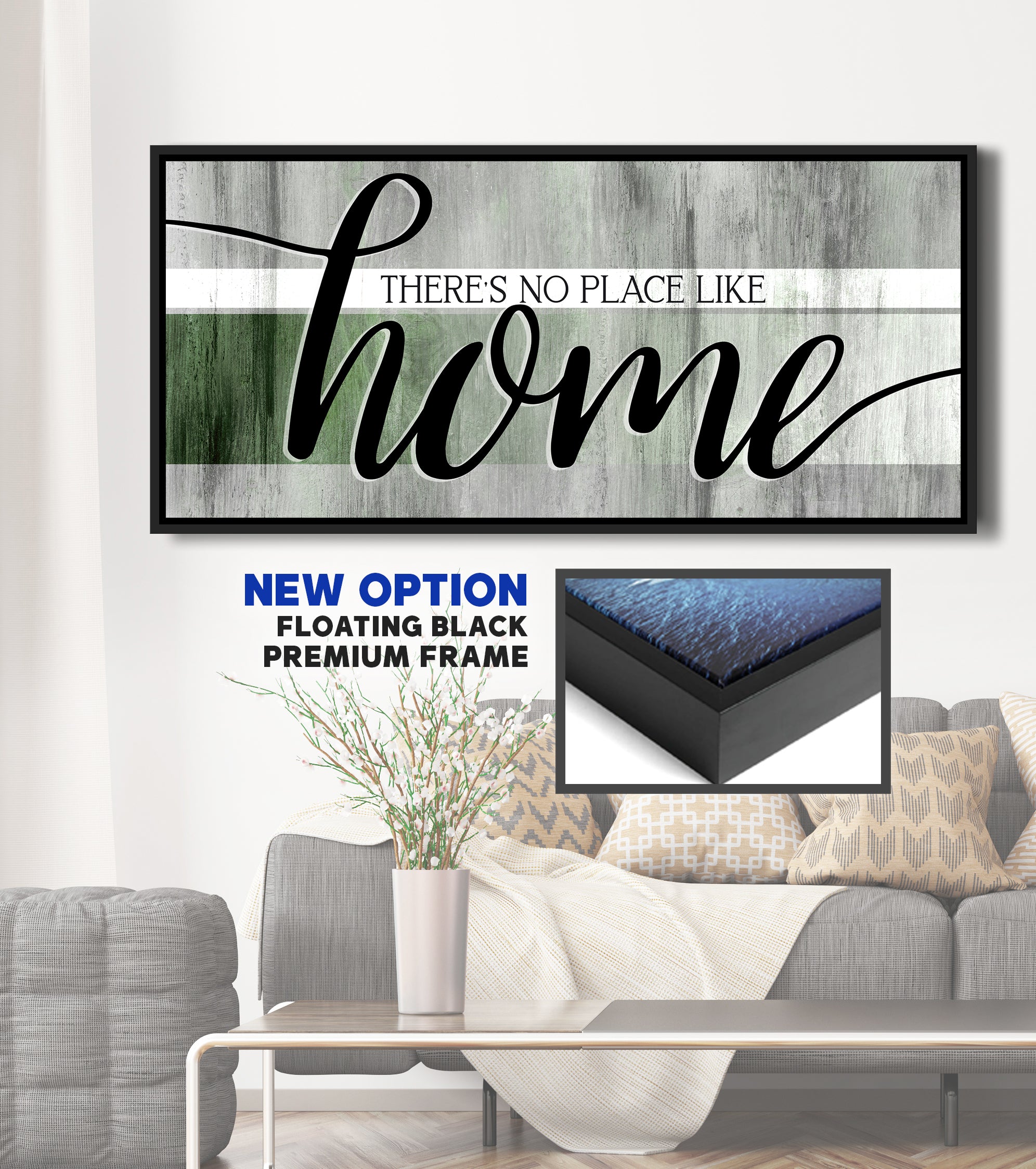 Exclusive Offer! Home Wall Art - 'There's No Place Like Home V9' with Wood Frame, Ready to Hang