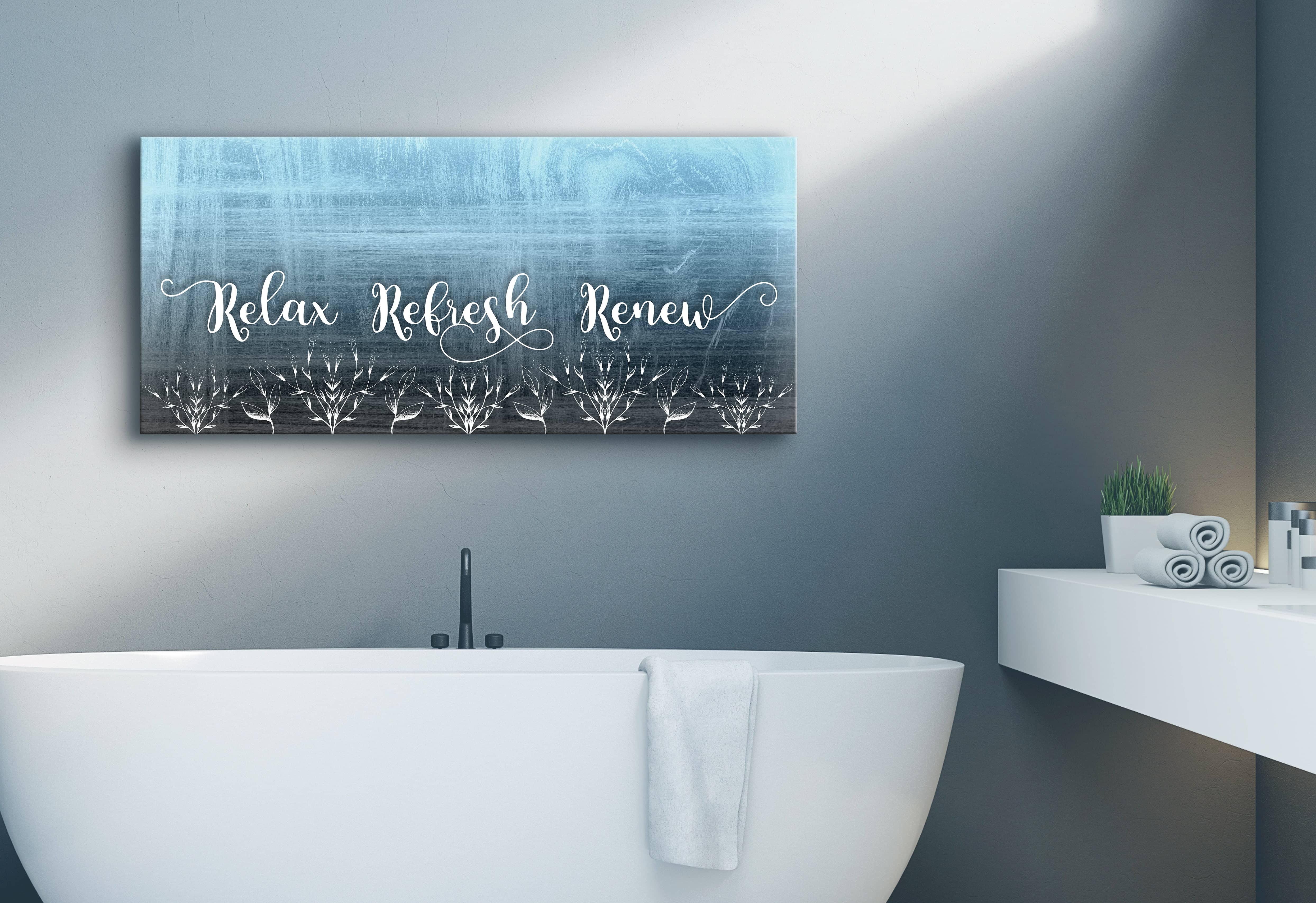 Ready-to-Hang Bathroom Wall Art: Relax, Refresh, Renew (Wood Frame) - Buy 2 Save 20%