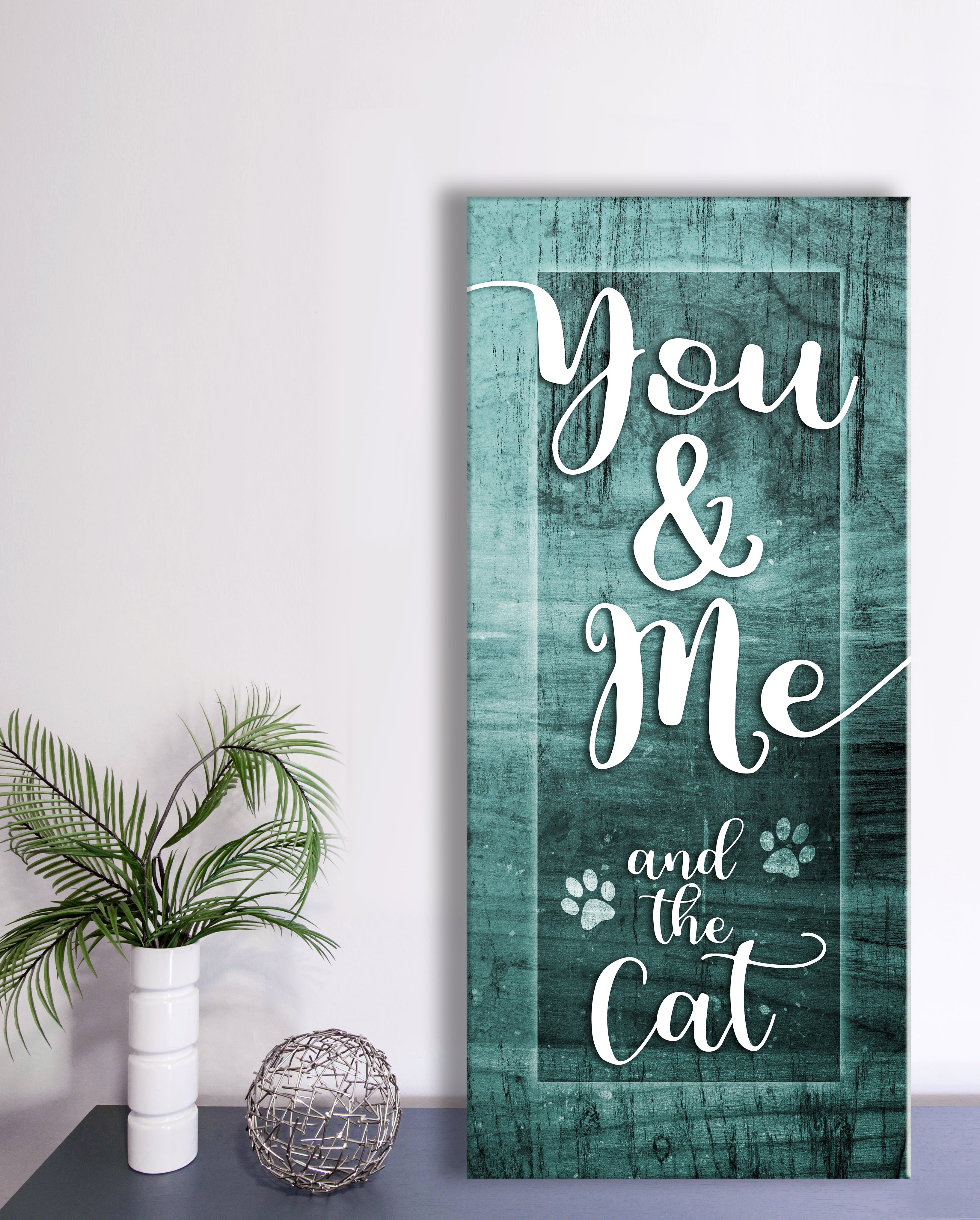High - Quality Wood - Framed You Me And The Cat V7 Pet Wall Art Ready To Hang