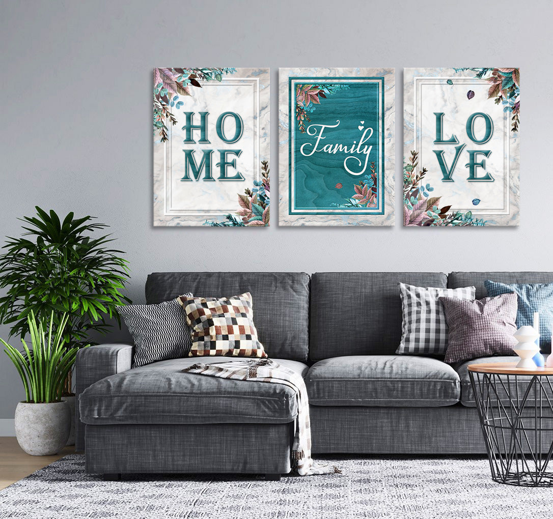 High - Quality Wood - Framed Home Family Love Wall Art Set of 3, Ready To Hang