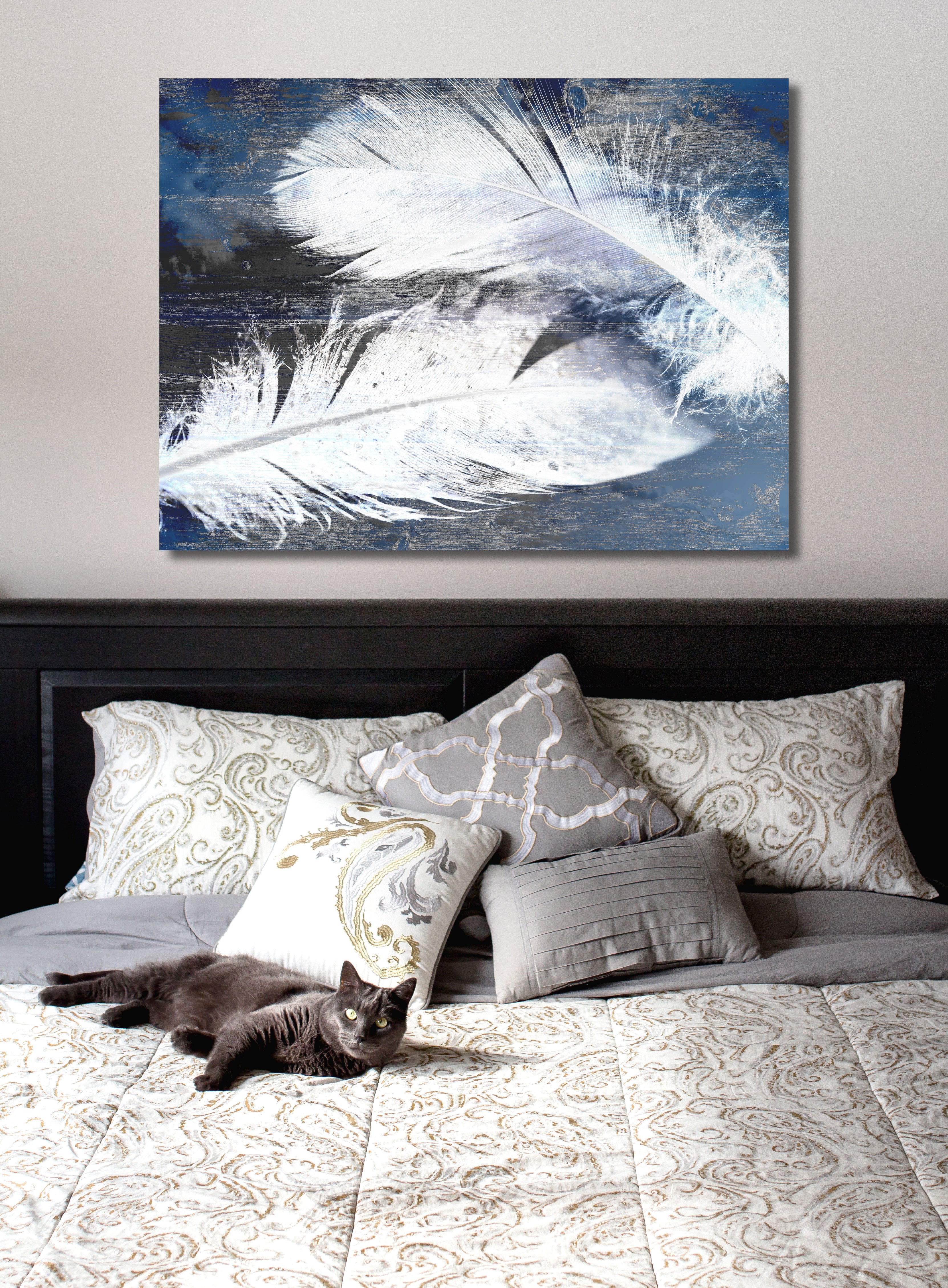 Elegant White Feather Silhouette Art - Wood Frame, Ready to Hang! Buy 2, Save 20%