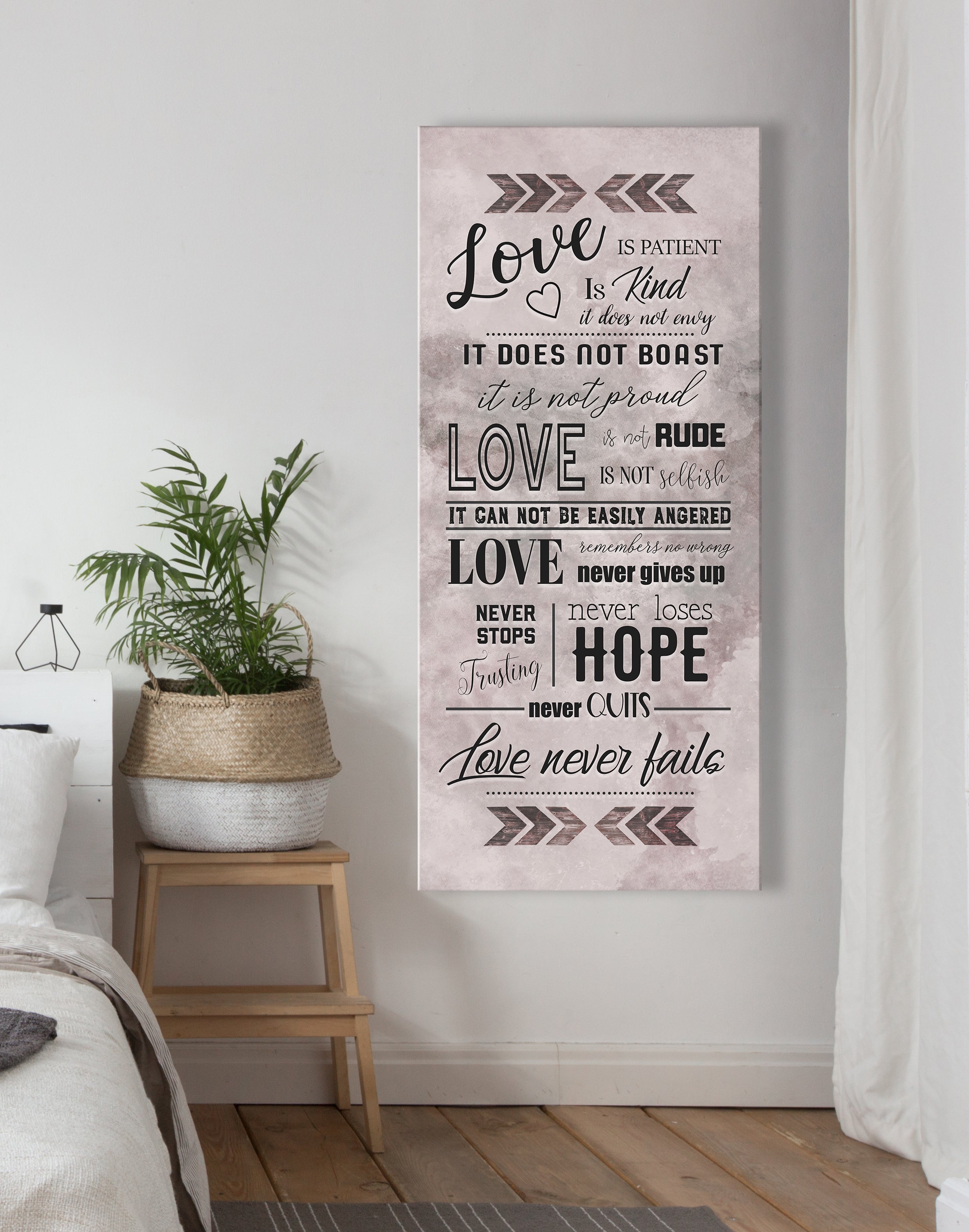 High - Quality Wood - Framed Couples Wall Art: Love Is Patient, Love Is Kind V3 (Ready To Hang)