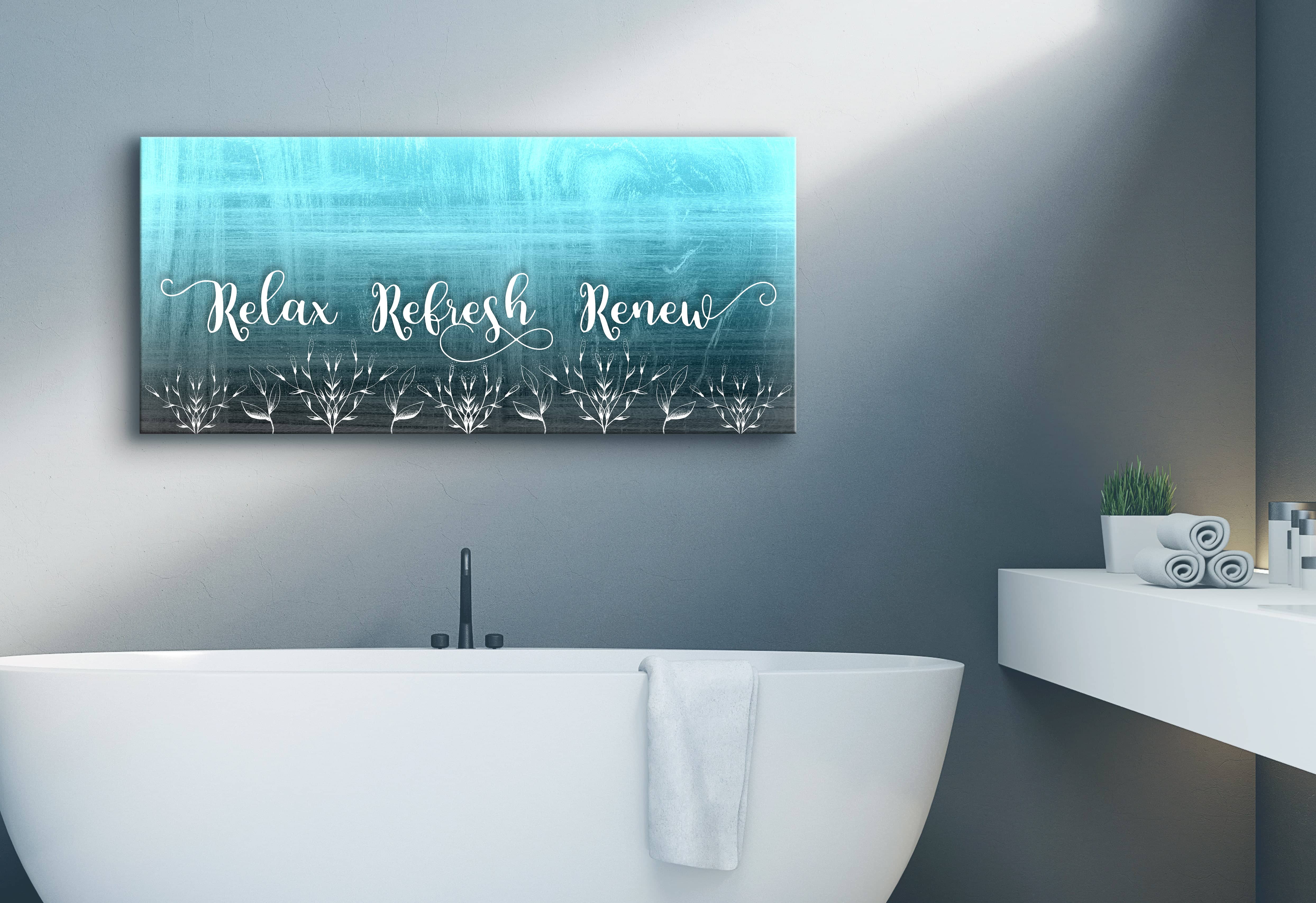 Ready-to-Hang Bathroom Wall Art: Relax, Refresh, Renew (Wood Frame) - Buy 2 Save 20%