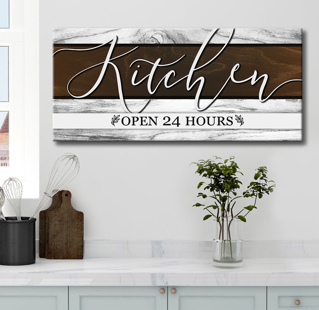 24/7 Open Kitchen Wall Art with Wood Frame, Ready to Hang