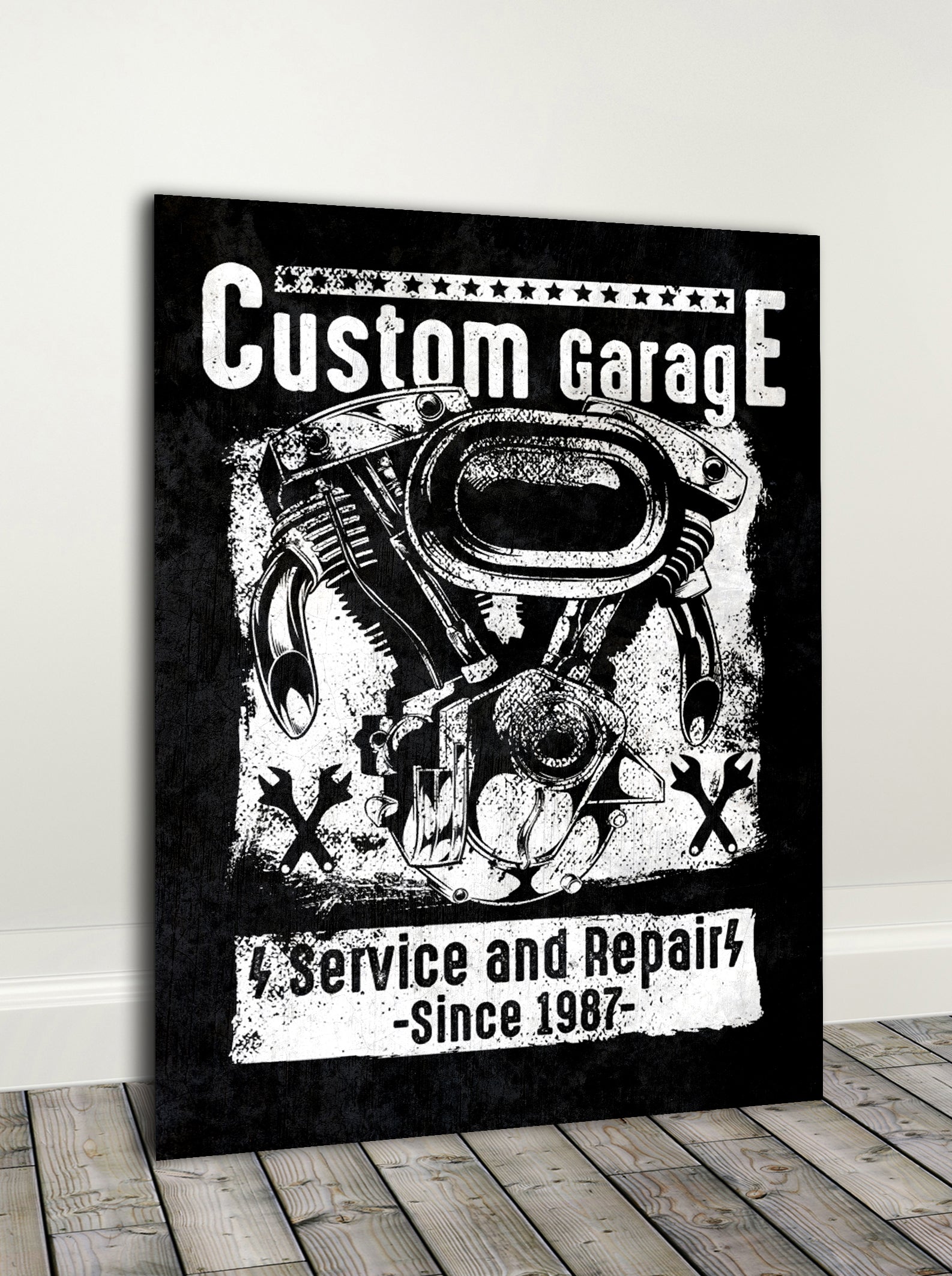 Exclusive Custom Garage Biker Wall Art with Wood Frame, Ready to Hang - Buy 2 Get 20% Off!