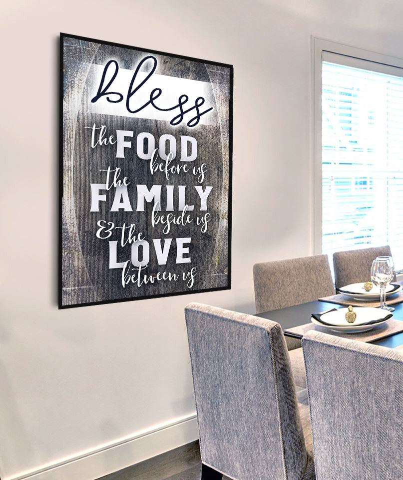 High - Quality Christian Wall Art: Bless the Food v19 with Wood Frame, Ready to Hang