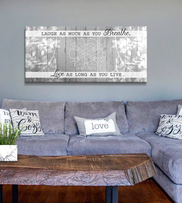 Exclusive Home Wall Art: 'Laugh as Long as You Breathe' with Wood Frame, Ready to Hang - Buy 2 Save 20%