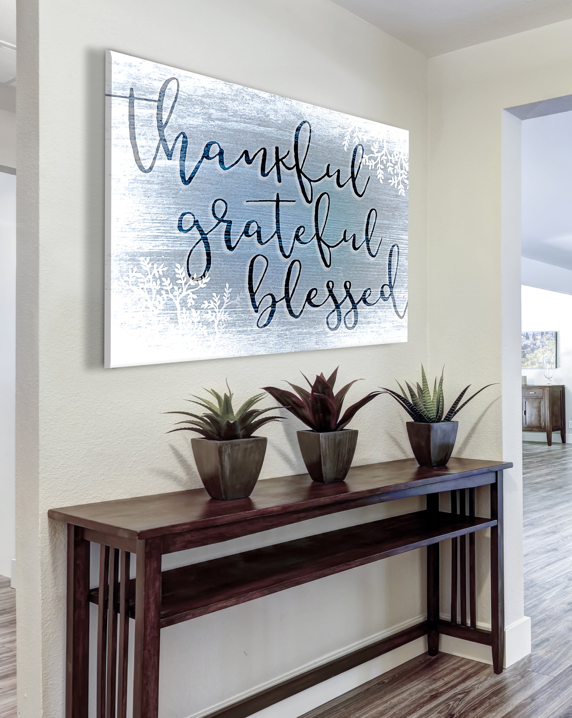 High - Quality Christian Wall Art: Thankful Grateful Blessed V6 with Wood Frame for Easy Hanging