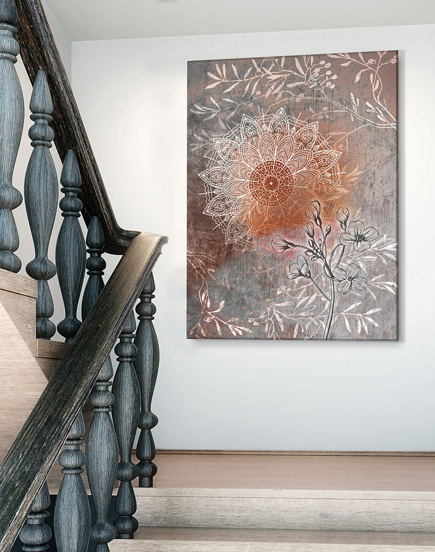 Hot! Boho Flower Mandala Wall Art with Wood Frame, Ready to Hang