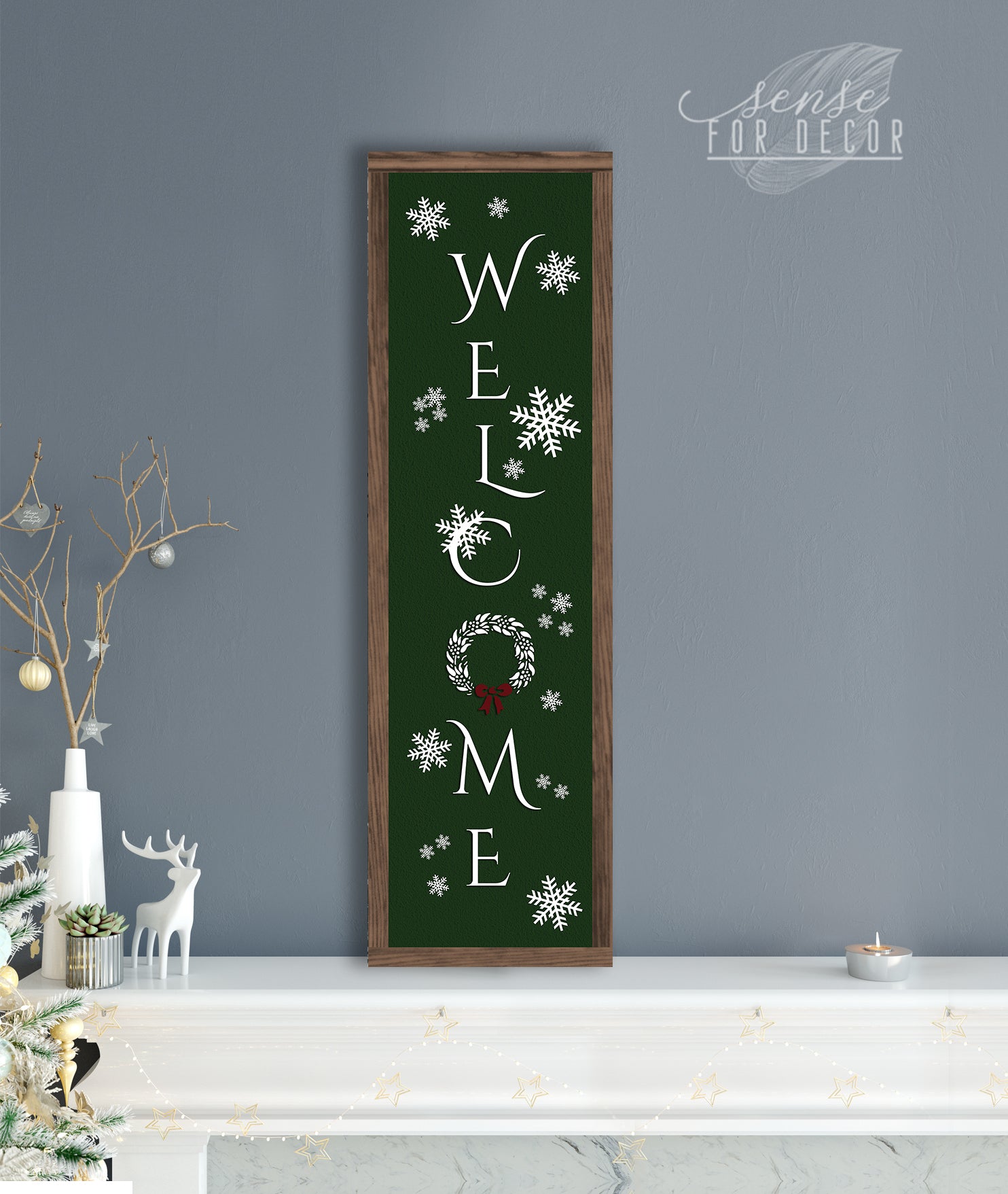 High - Quality Wood - Framed Holiday Wall Art: Welcome V6, Ready To Hang
