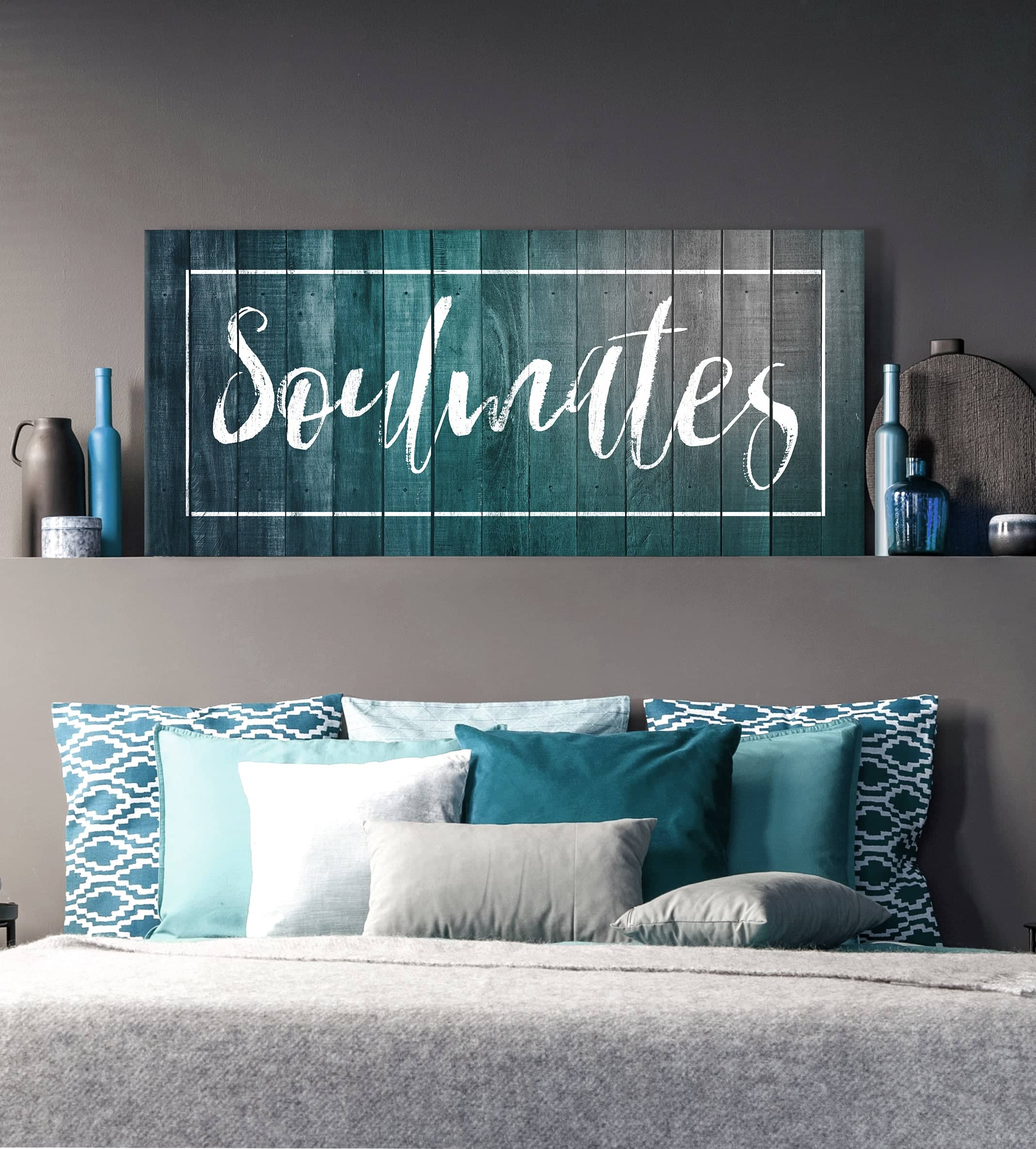 Hot Deal! Bedroom Wall Art - Ready - to - Hang Soulmates Wall Art with Wood Frame
