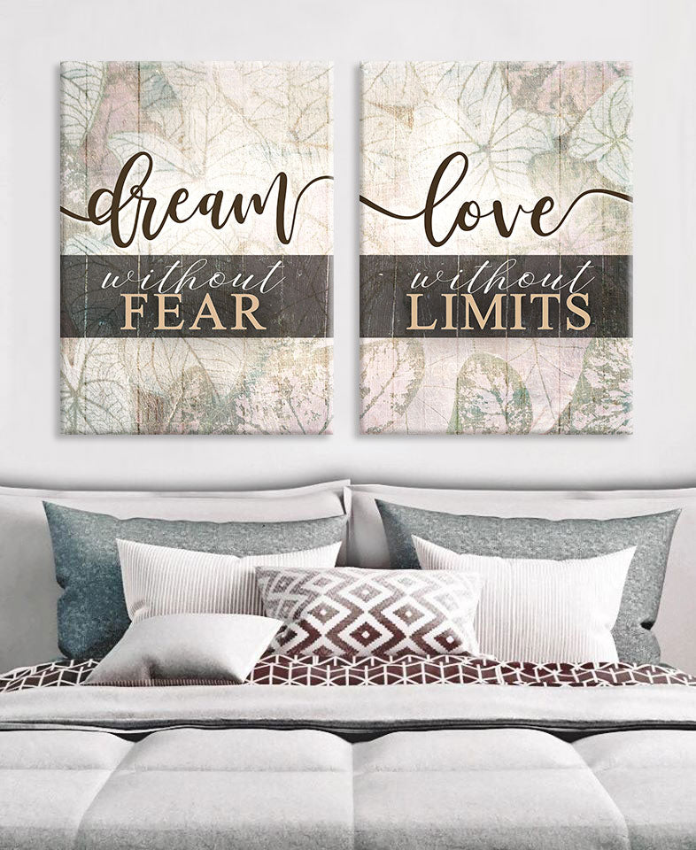 Ready-to-Hang Wood Frame Set of 2: Dream Fearlessly, Love Boundlessly Home Wall Art