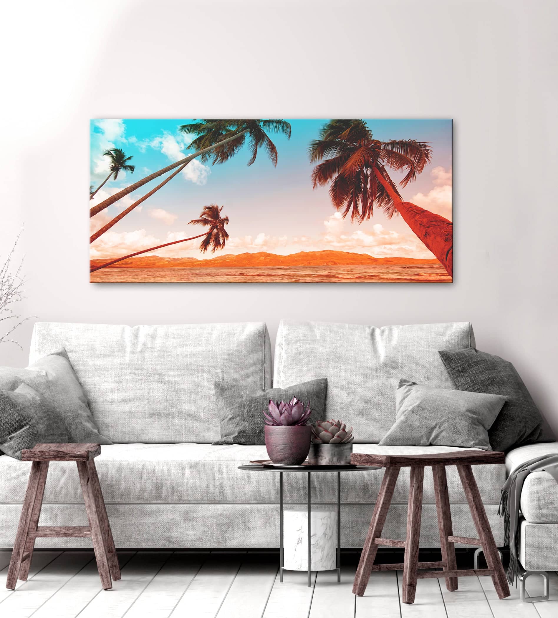 Hot Deal! Orange and Aqua Palm Beach Wall Art with Wood Frame, Ready to Hang
