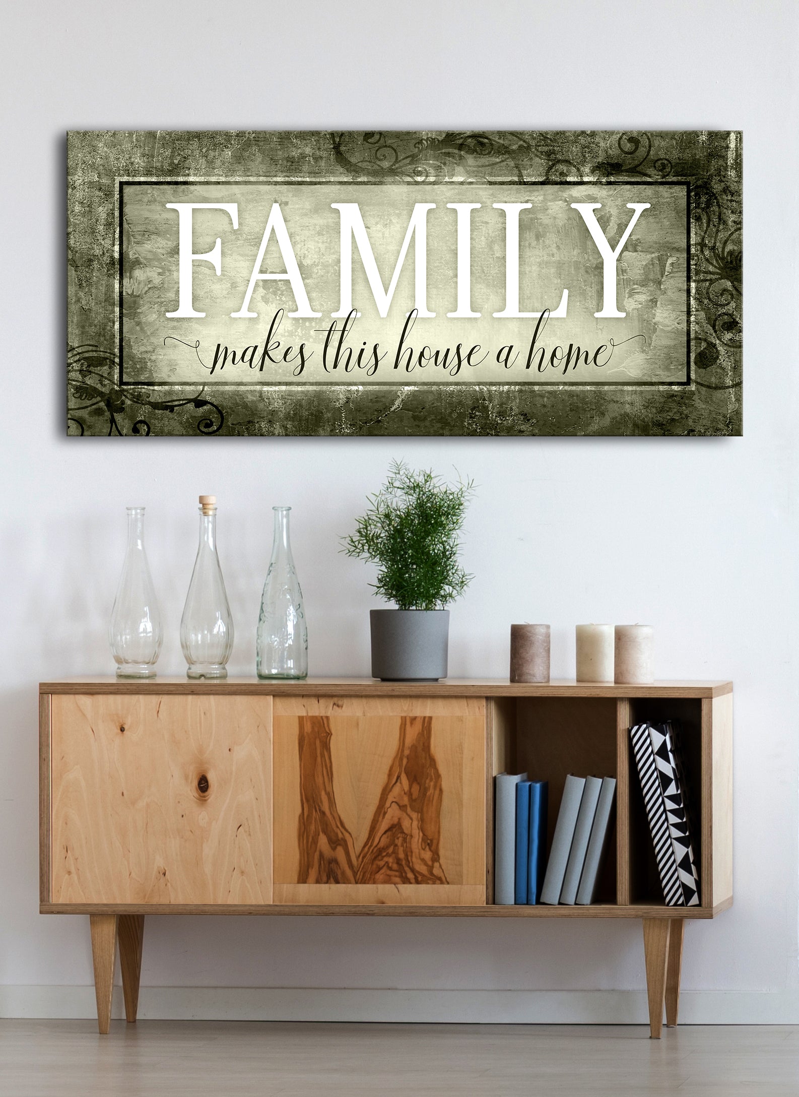 High - Quality Wood - Framed Family Wall Art: Family Turns House into Home, Ready to Hang