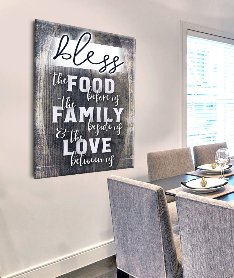 High - Quality Christian Wall Art: Bless the Food v19 with Wood Frame, Ready to Hang