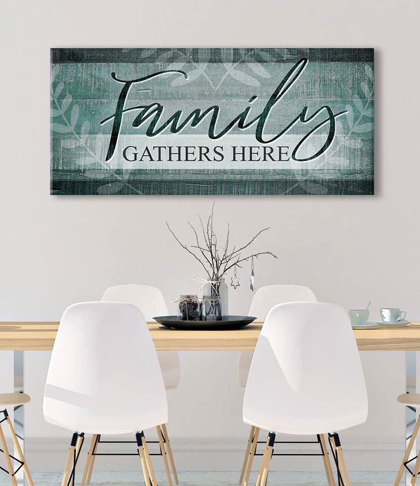Exclusive Family Wall Art: Family Gathers Here V4 with Wood Frame, Ready to Hang - Buy 2 Save 20%