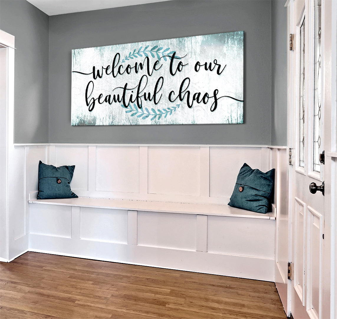 Hot Deal! Family Wall Art - 'Welcome to Our Beautiful Chaos V6' with Wood Frame, Ready to Hang