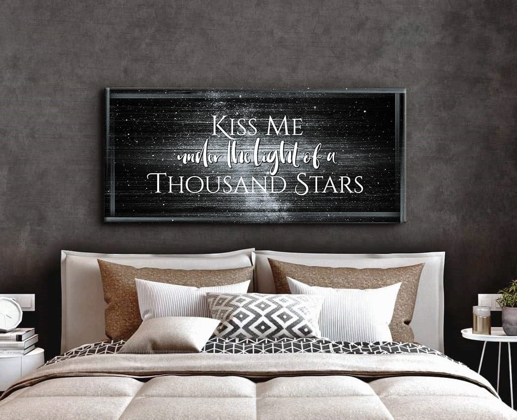 Ready - to - Hang Wood - Framed Couples Wall Art: Kiss Under A Thousand Star Lights V2