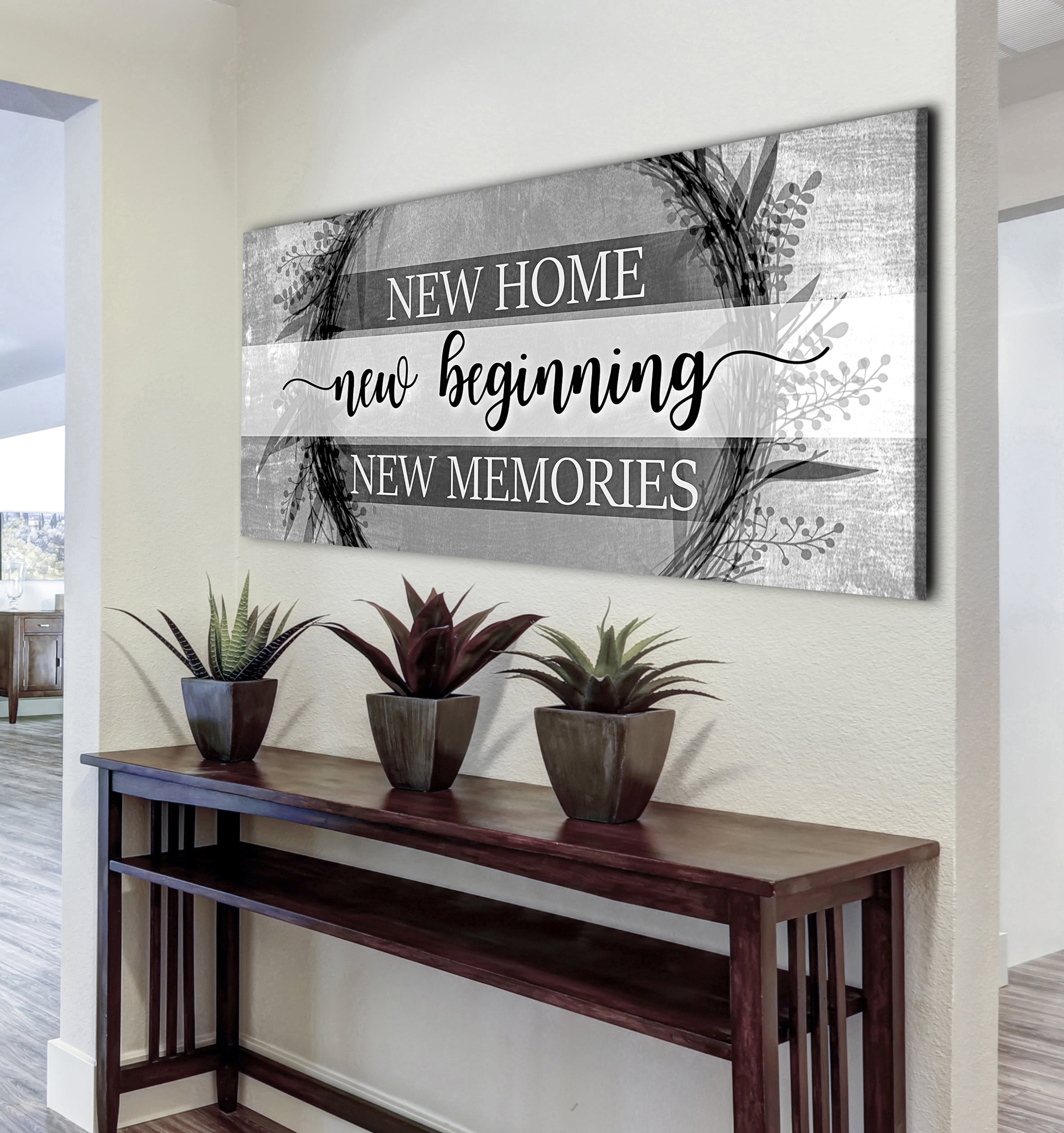 New Home, New Beginning V13 Wood Frame Wall Art, Ready To Hang