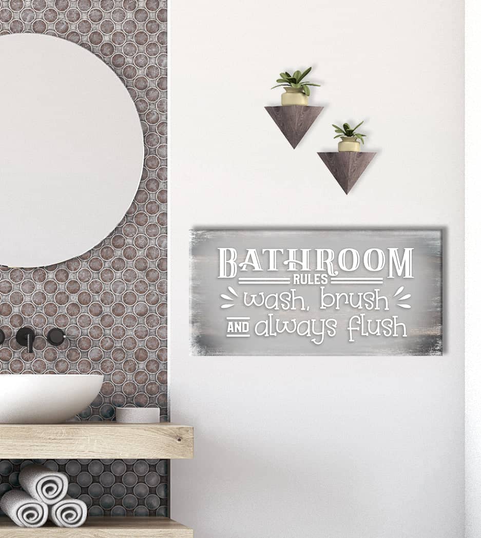 Ready-to-Hang Wood Frame Bathroom Wall Art: Bathroom Rules