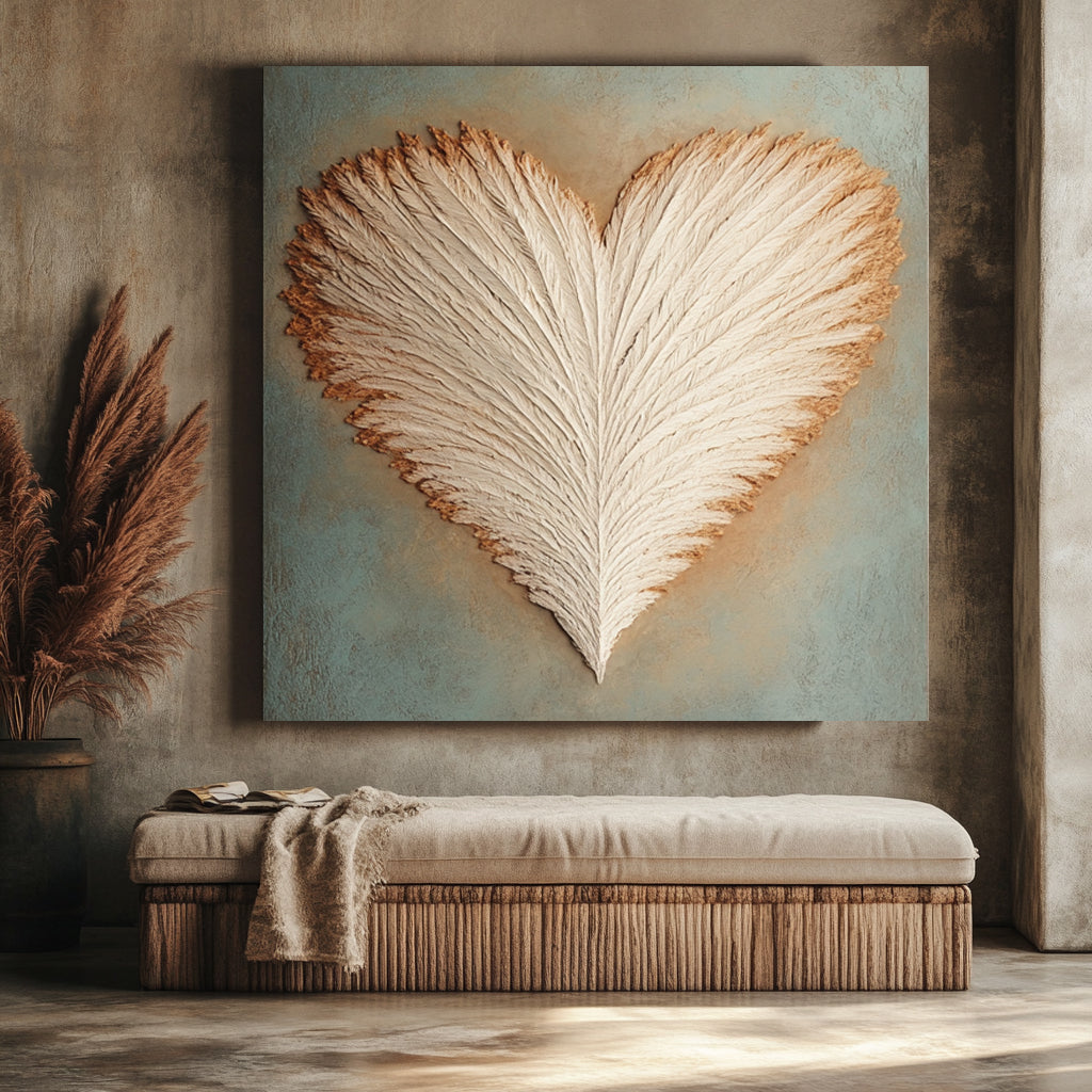 High - quality Feather Heart V2 Canvas Art with Wood Frame