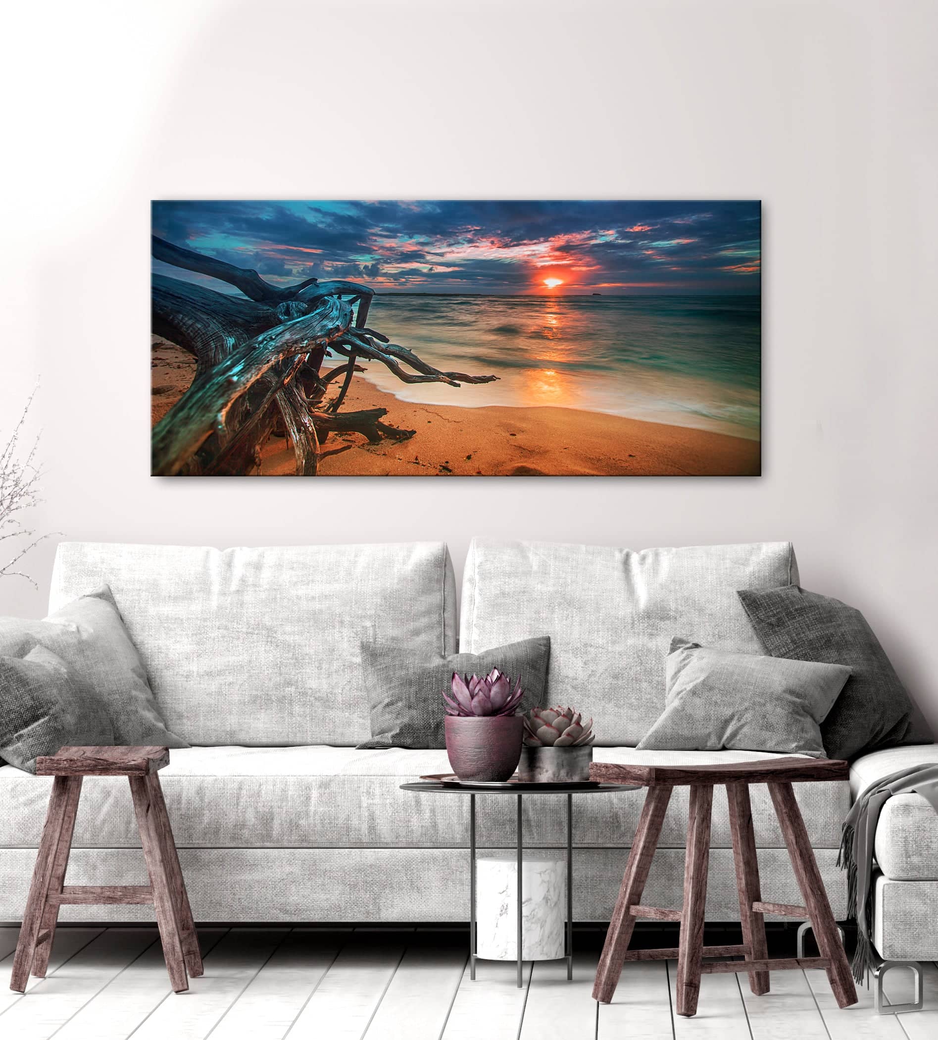 Hot Deal! Ready-to-Hang Driftwood Sunset Beach Wall Art with Wood Frame