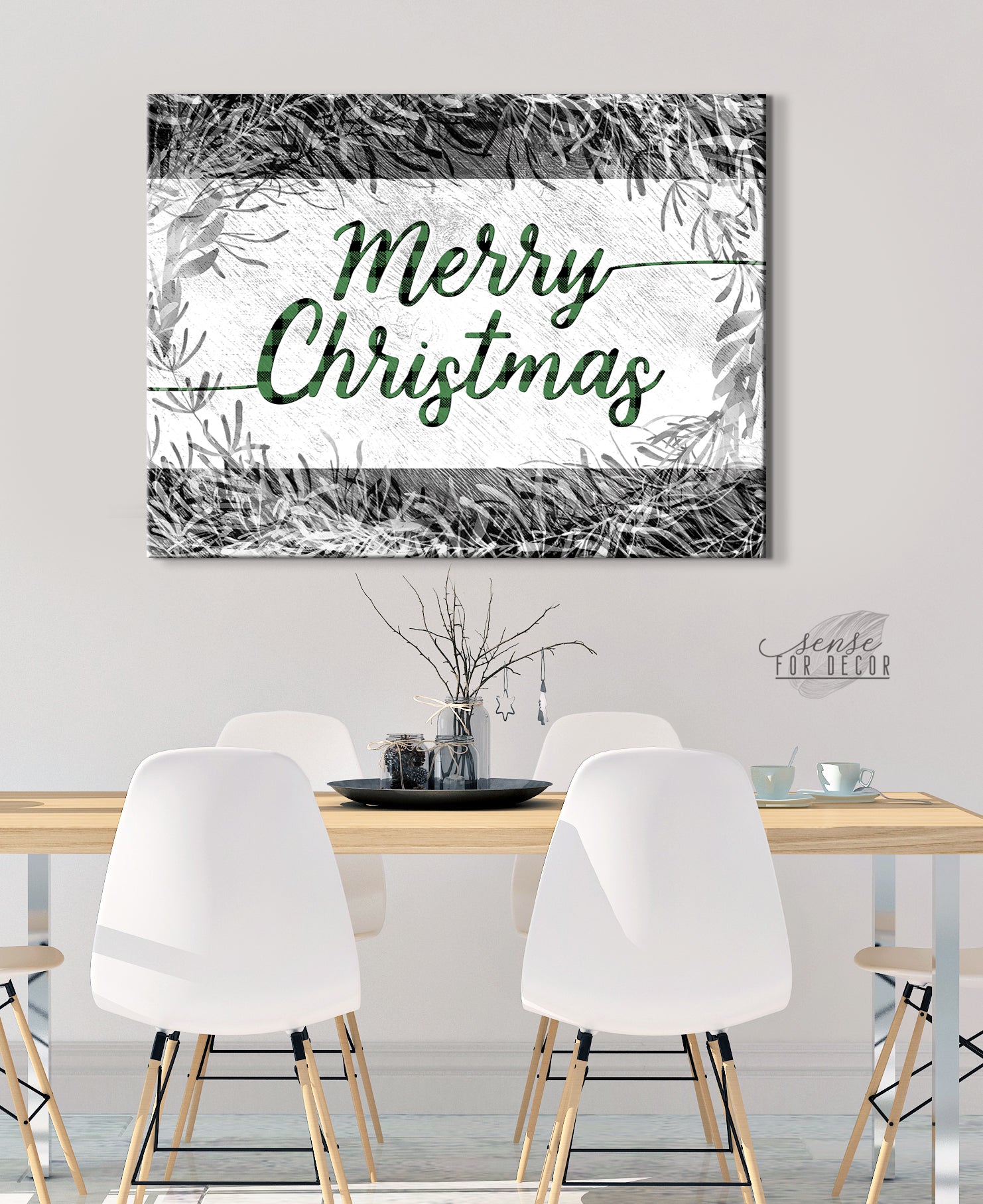 Hot! Merry Christmas Plaid Wall Art with Wood Frame, Ready to Hang