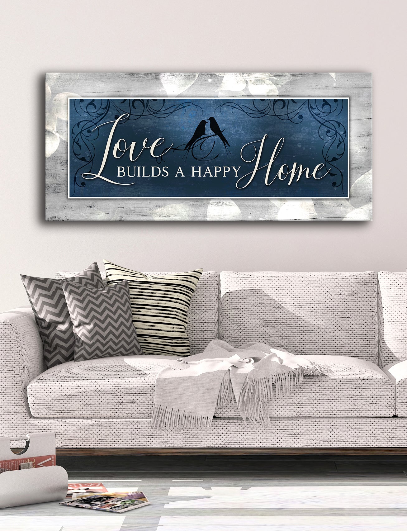 High - Quality Wood - Framed Couples Wall Art: Love Creates a Happy Home (Ready to Hang)