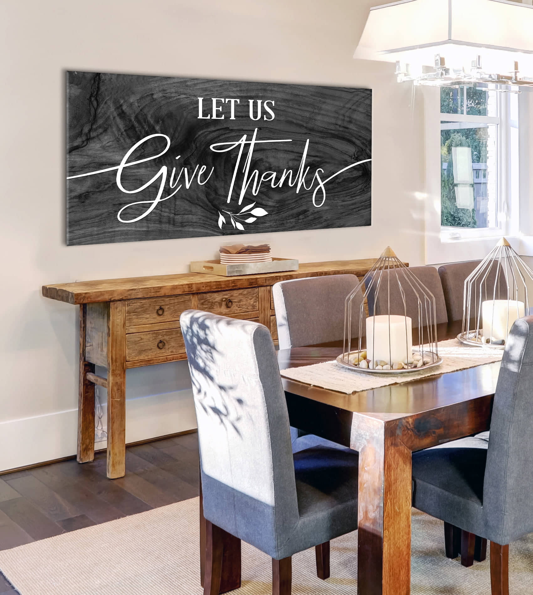 High - Quality Christian Wall Art 'Let Us Give Thanks' with Wood Frame, Ready to Hang