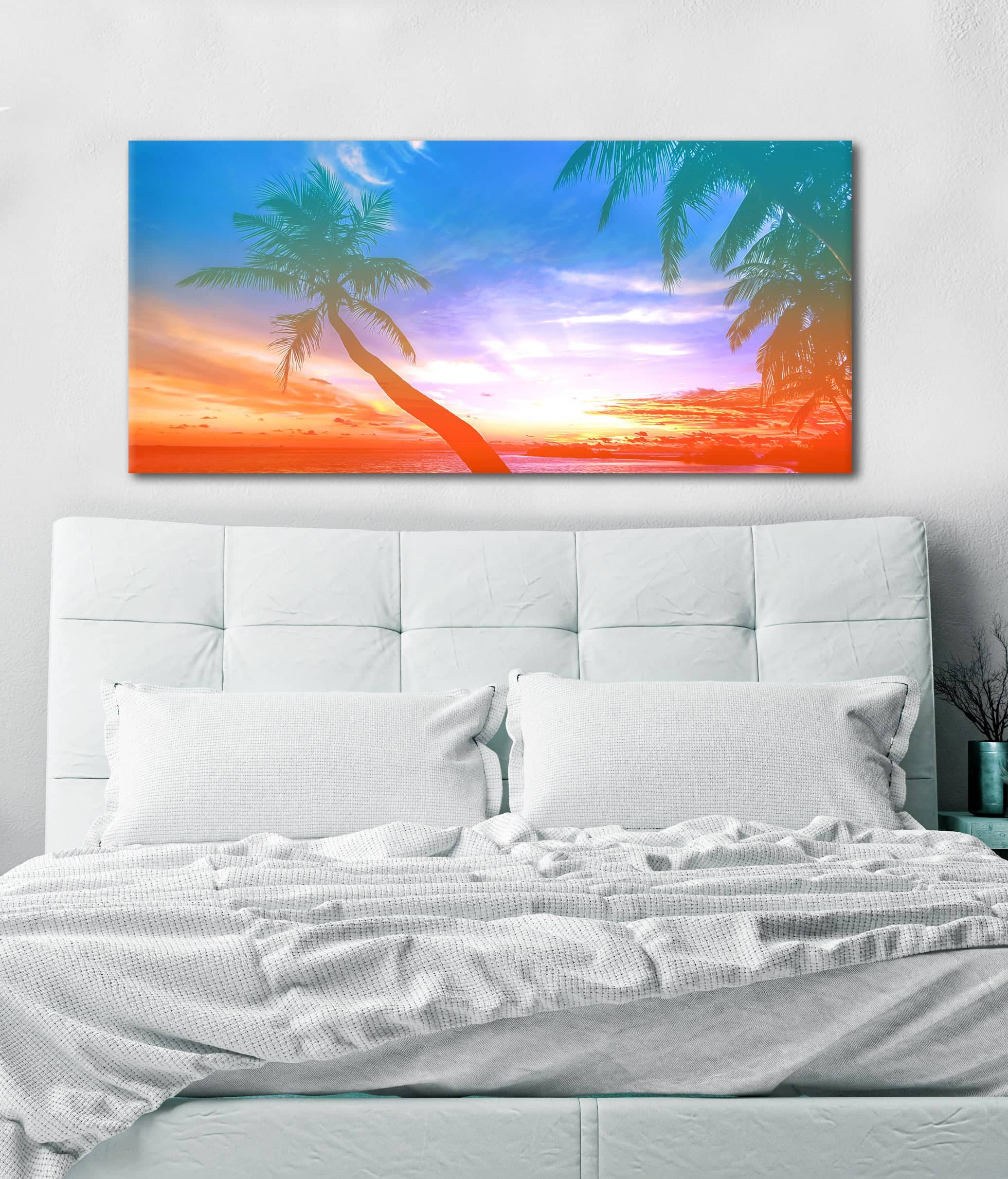 Hot Deal! Ready-to-Hang Tropical Sky Sun Wall Art for Bedroom with Wood Frame