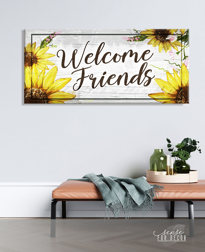 Hot! Welcome Friends Wood Frame Wall Art, Ready To Hang