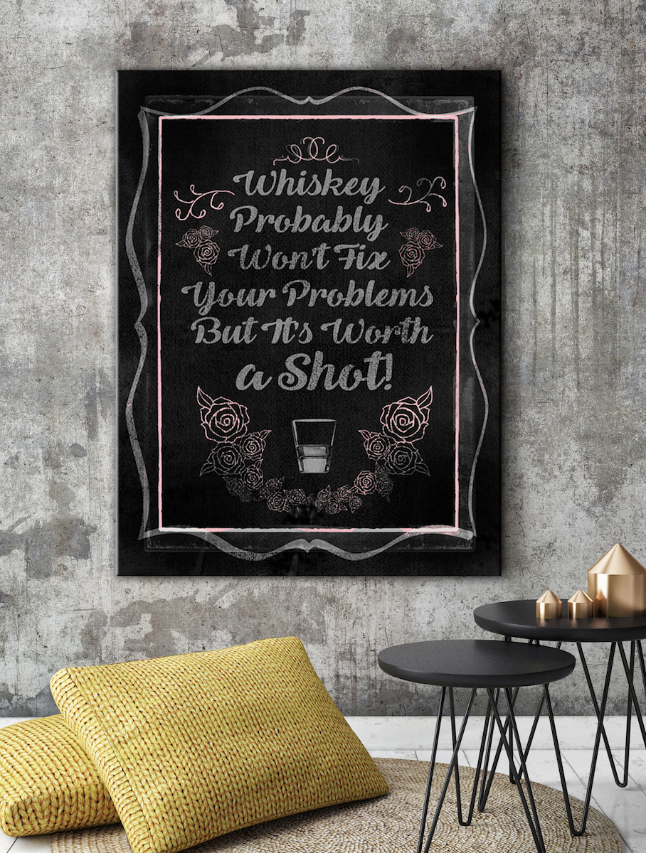 Hot Deal! Pink Whiskey Chalk Board Canvas Wall Art for Your Home Decor