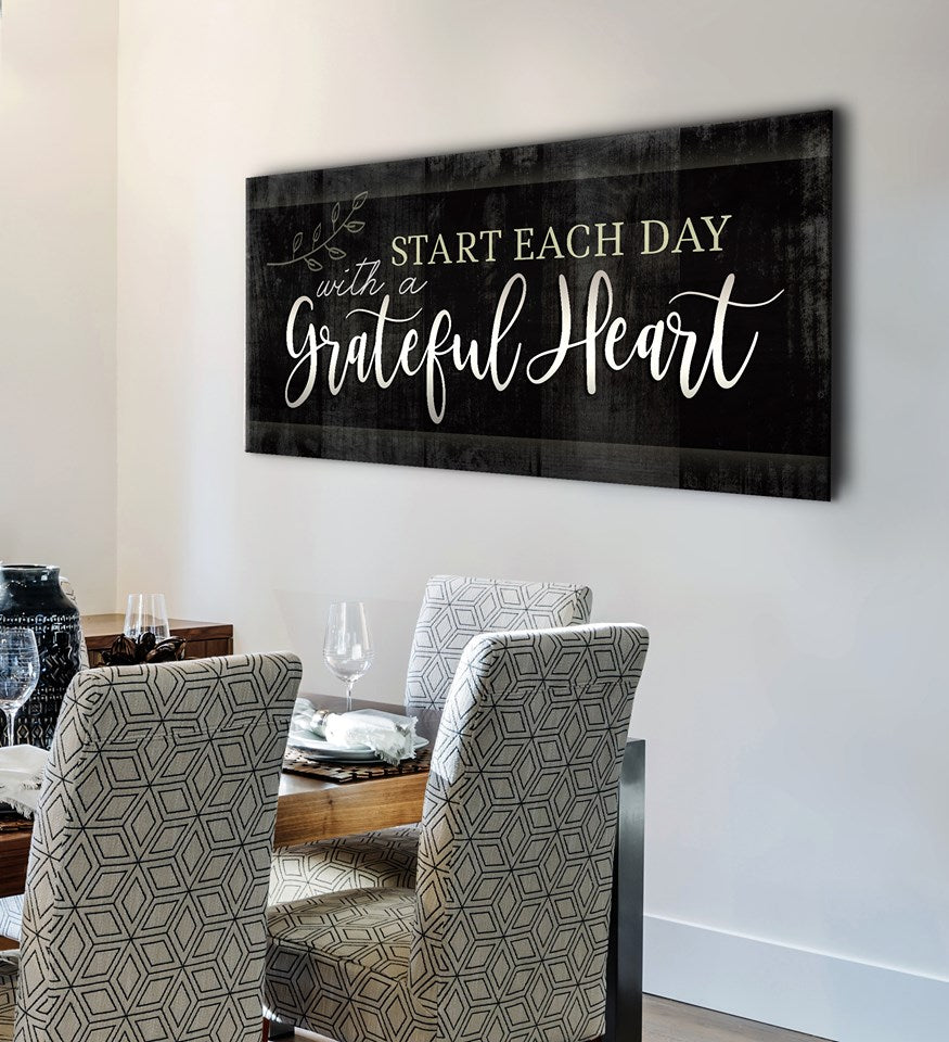 Ready-to-Hang Wood Frame Home Wall Art: Start Each Day with a Grateful Heart V4