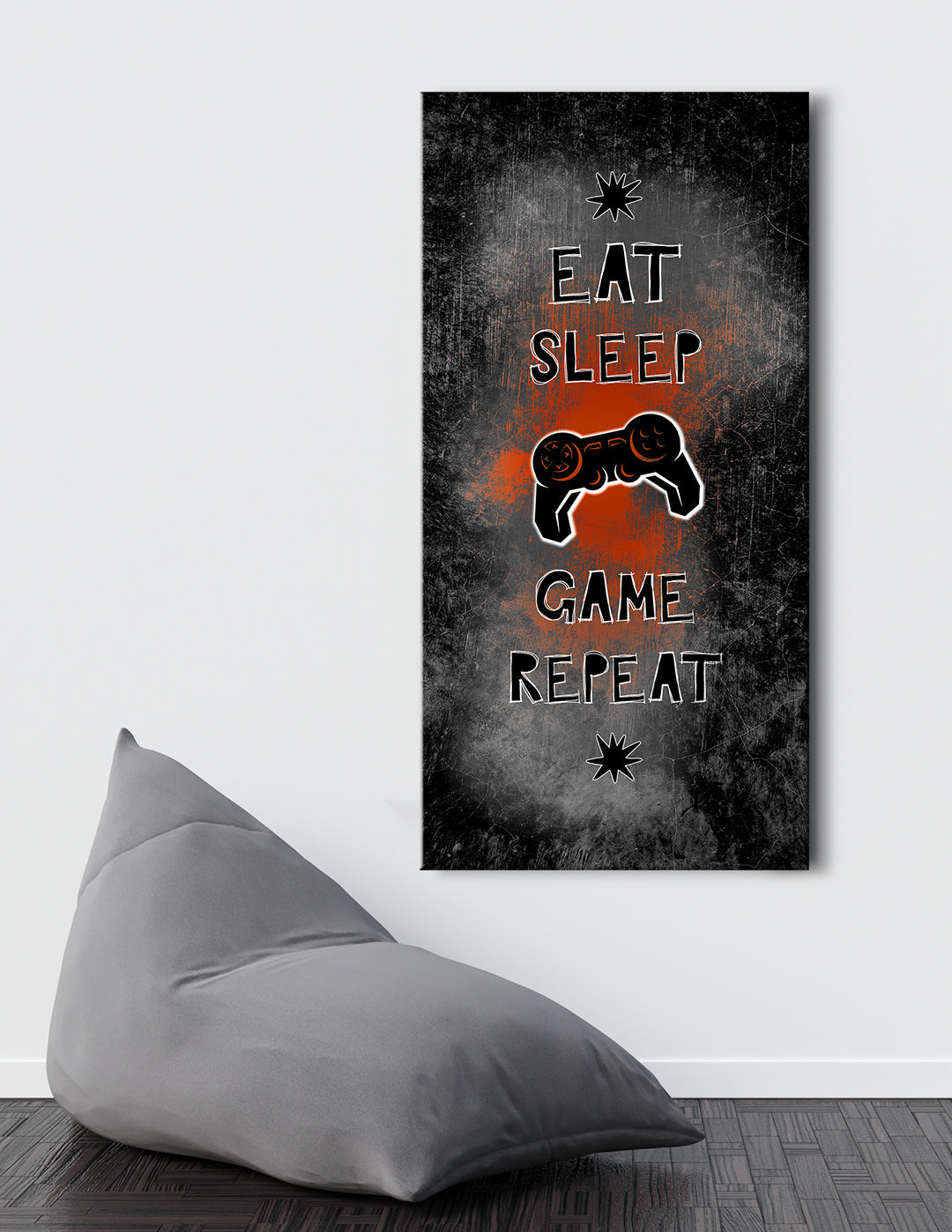 High - Quality Wood - Framed Game Room Wall Art: Eat, Sleep, Game, Repeat (Ready To Hang)