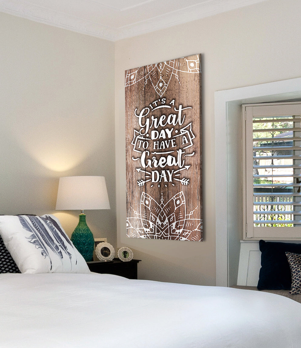 Boho Home Wall Art: 'It's a Great Day' - Wood Frame, Ready to Hang! Buy 2, Save 20%