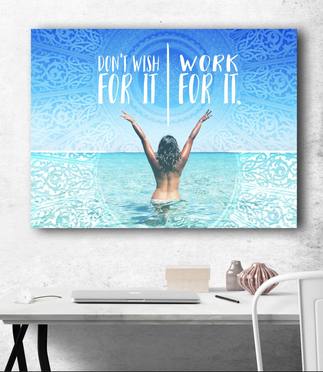 Exclusive Home Wall Art - 'Don't Wish For It, Work For It!' with Wood Frame, Ready to Hang! Buy 2 Save 20%