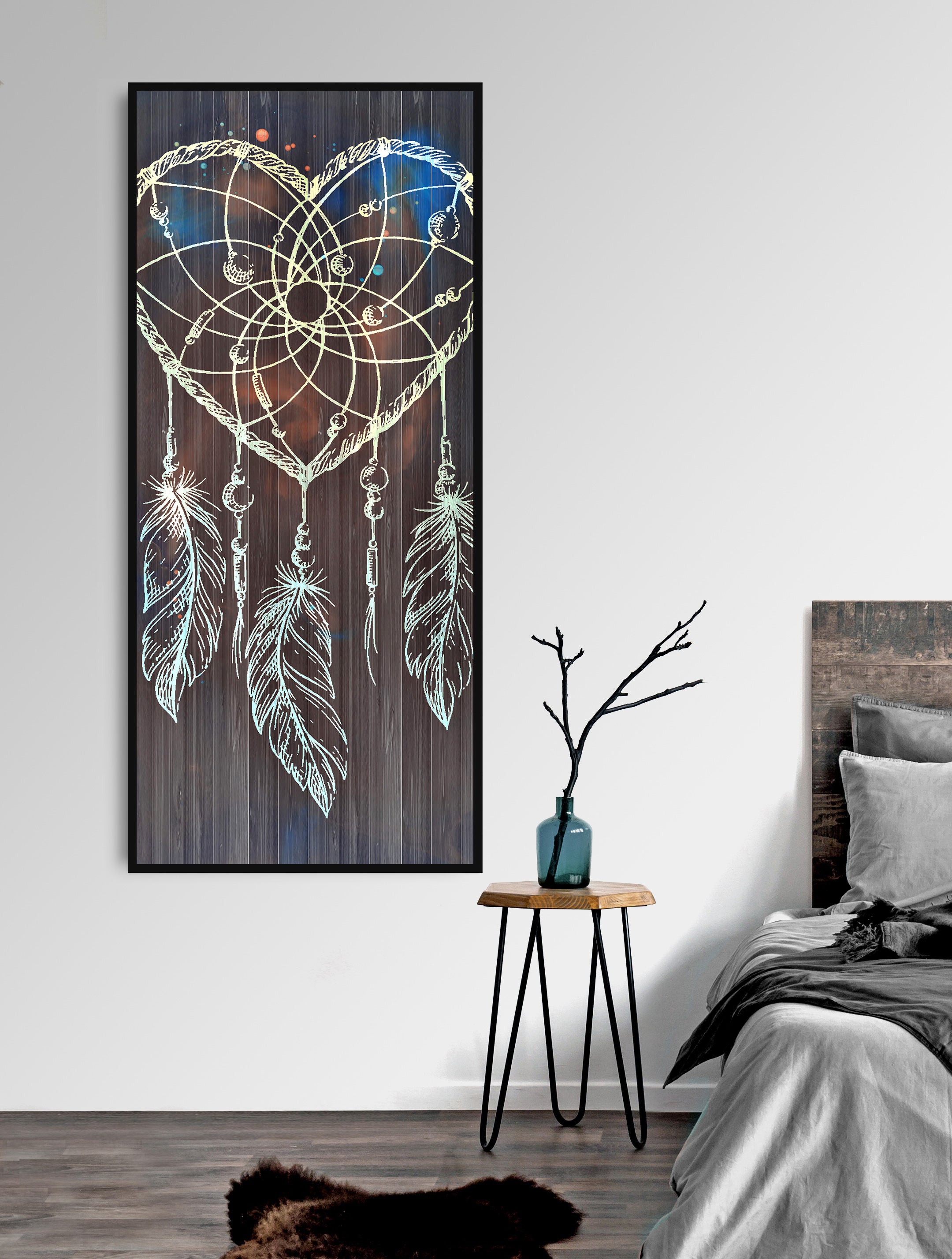 High - quality Boho Heart Wall Art with Wood Frame, Ready to Hang