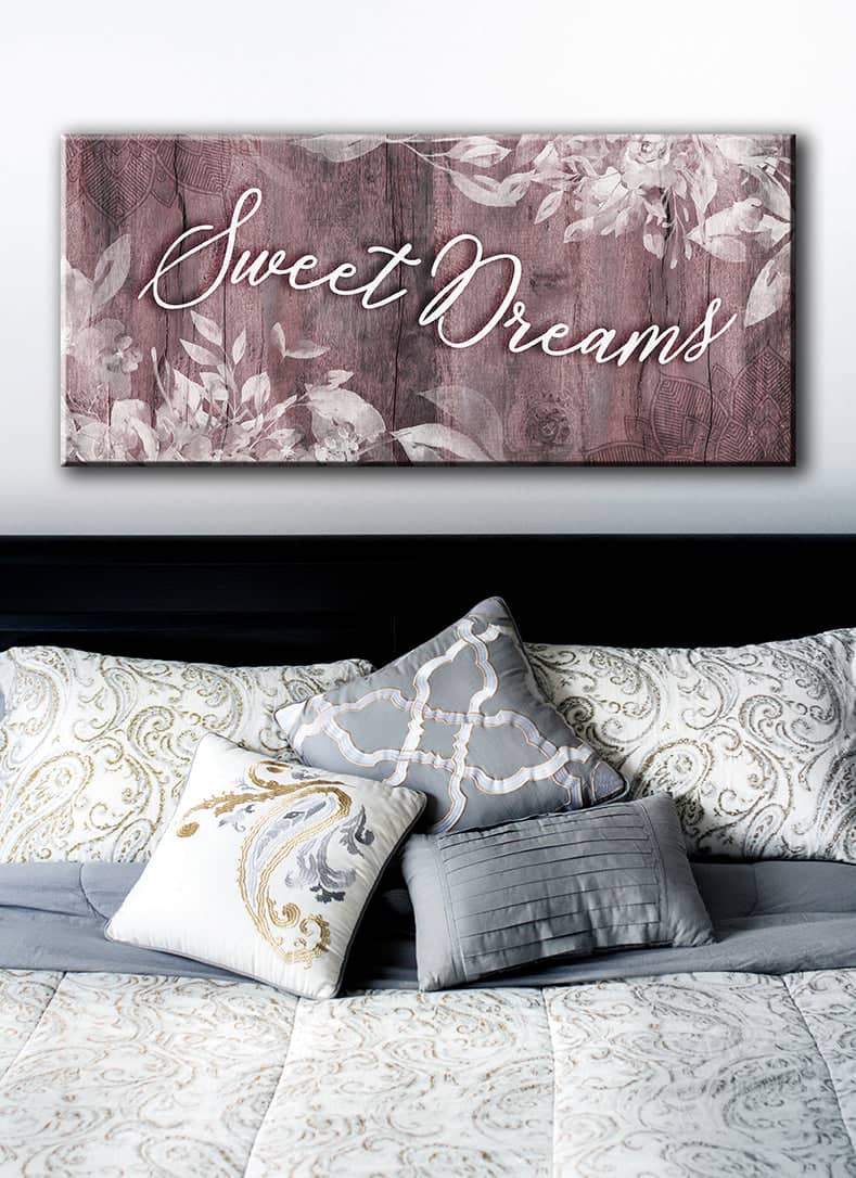 Ready-to-Hang Bedroom Wall Art: Sweet Dreams V4 with Wood Frame