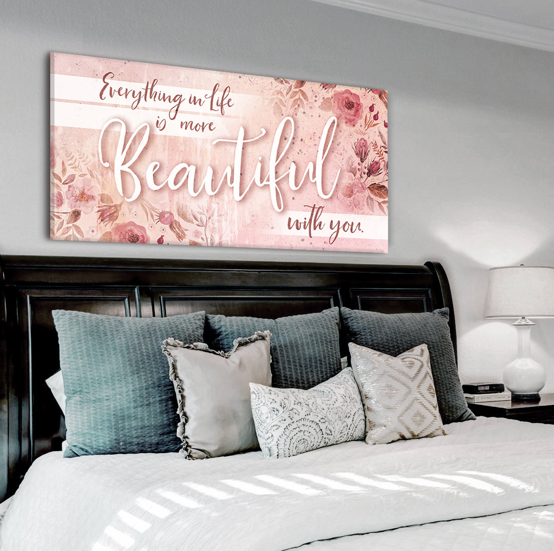 Beautiful Couples Wall Art: 'Everything In Life Is More Beautiful With You' V2 (Ready-to-Hang Wood Frame)