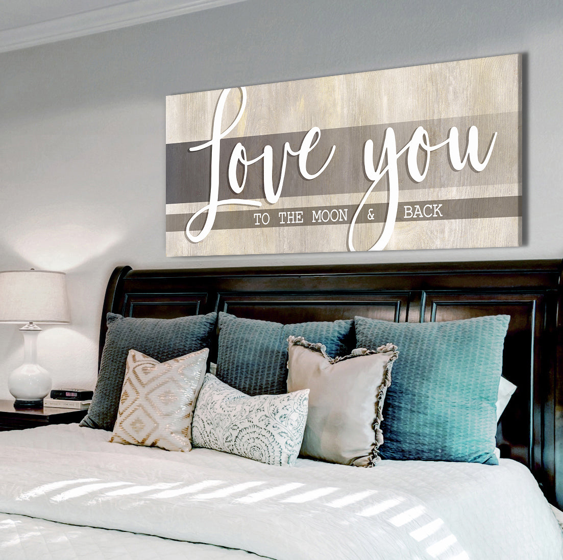 High - Quality Wood - Framed Couples Wall Art: I Love You To The Moon And Back V4 (Ready To Hang)