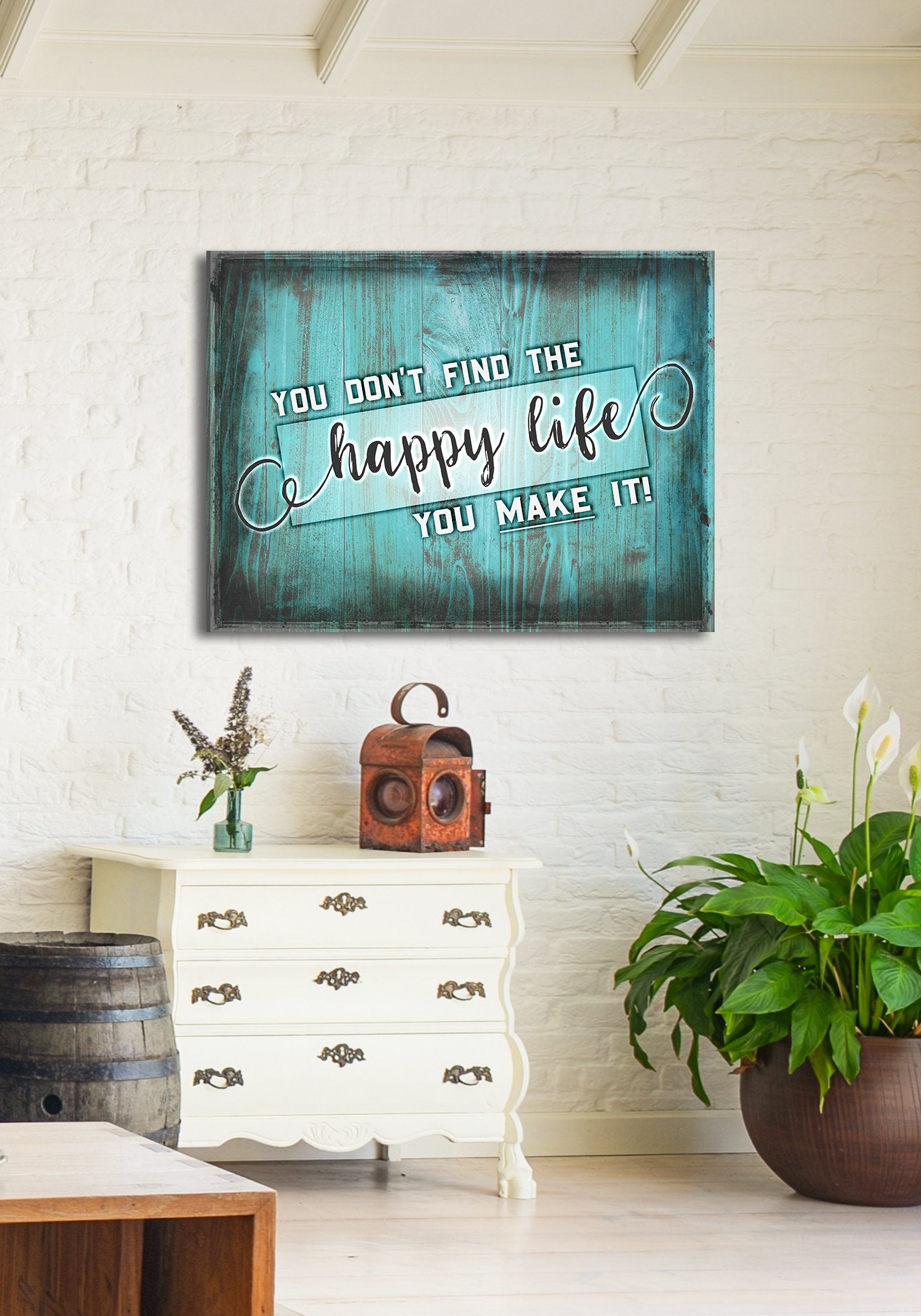 High - quality Wood - framed Happy Life Wall Art, Ready to Hang for Your Home