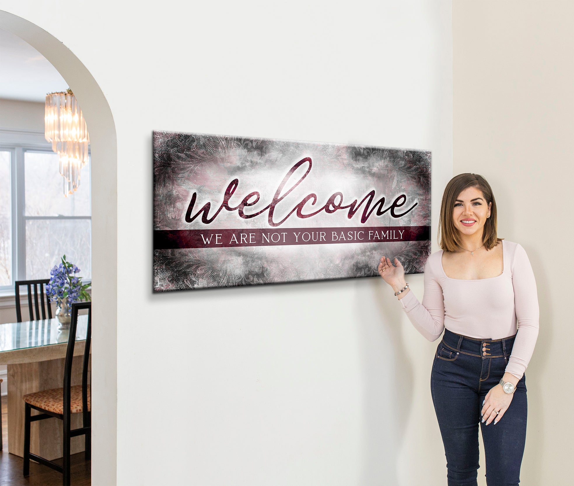 Exclusive Family Wall Art: 'Welcome, We're Not Basic' - Wood Frame, Ready to Hang