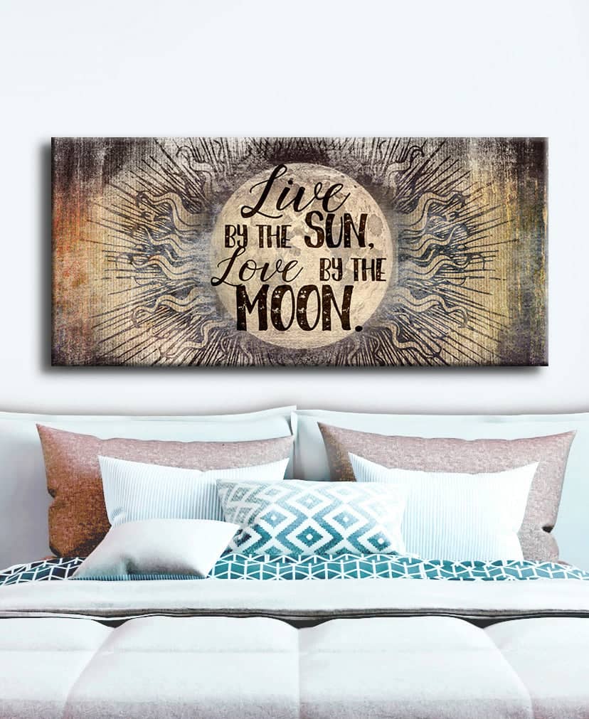 Hot! Bedroom Wall Art - 'Live By The Sun, Love By The Moon' V3 (Wood Frame, Ready To Hang)