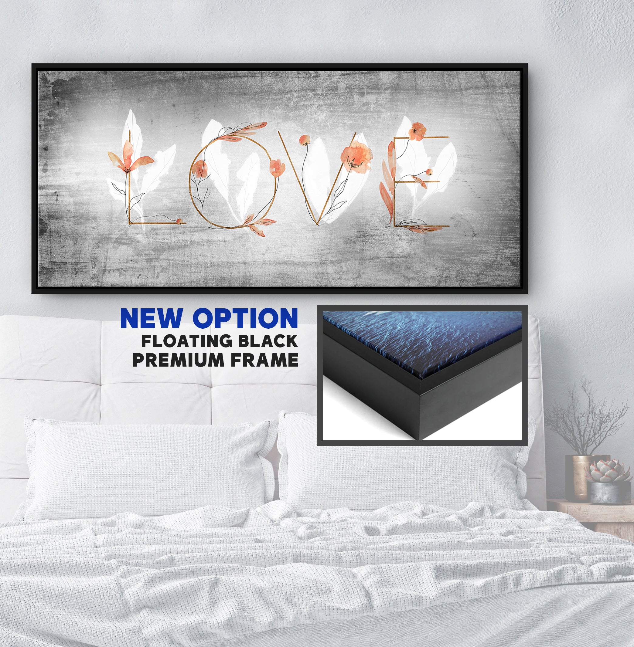 Limited-Time Offer! High-Quality Couples Wall Art - Love Word Flowers in Wood Frame, Ready to Hang