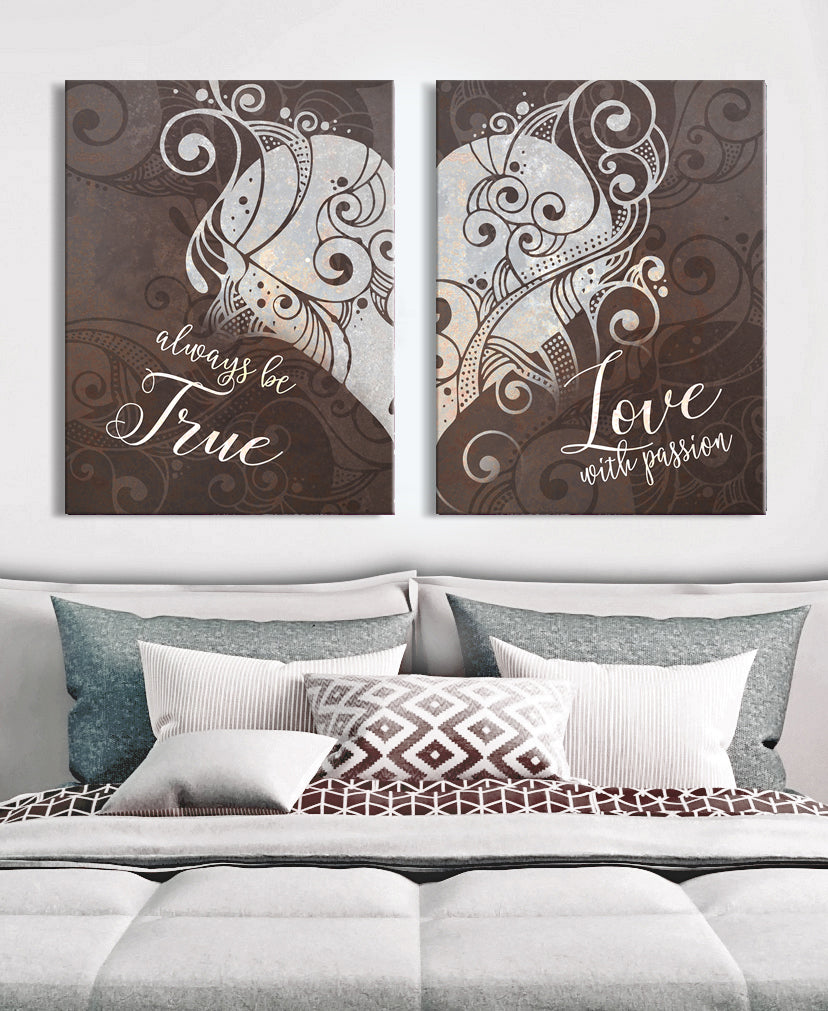 Hot Deal! Passionate True Love Wall Art Set 2 with Wood Frame, Ready to Hang for Your Home