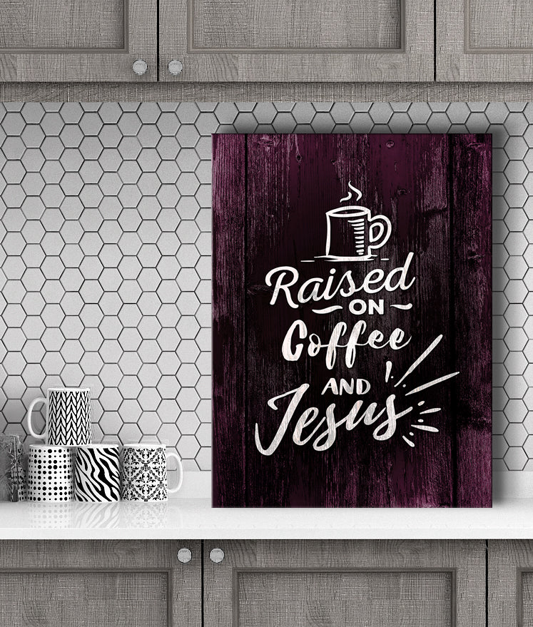 High - Quality Raised On Coffee And Jesus Christian Wall Art with Wood Frame, Ready to Hang