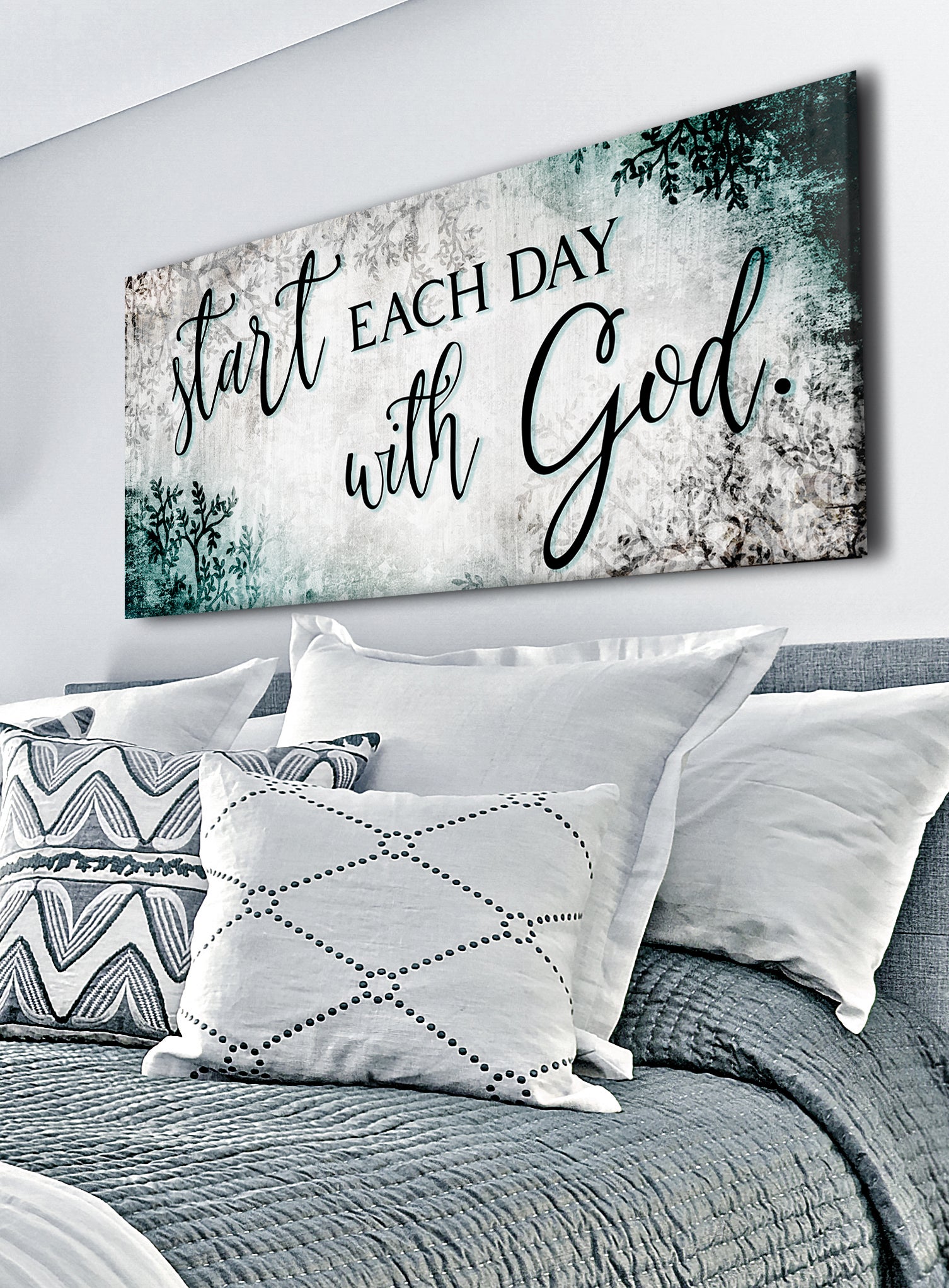 Christian Wall Art - Start Each Day With God V2 (Ready-to-Hang Wood Frame) - Buy 2, Save 20%